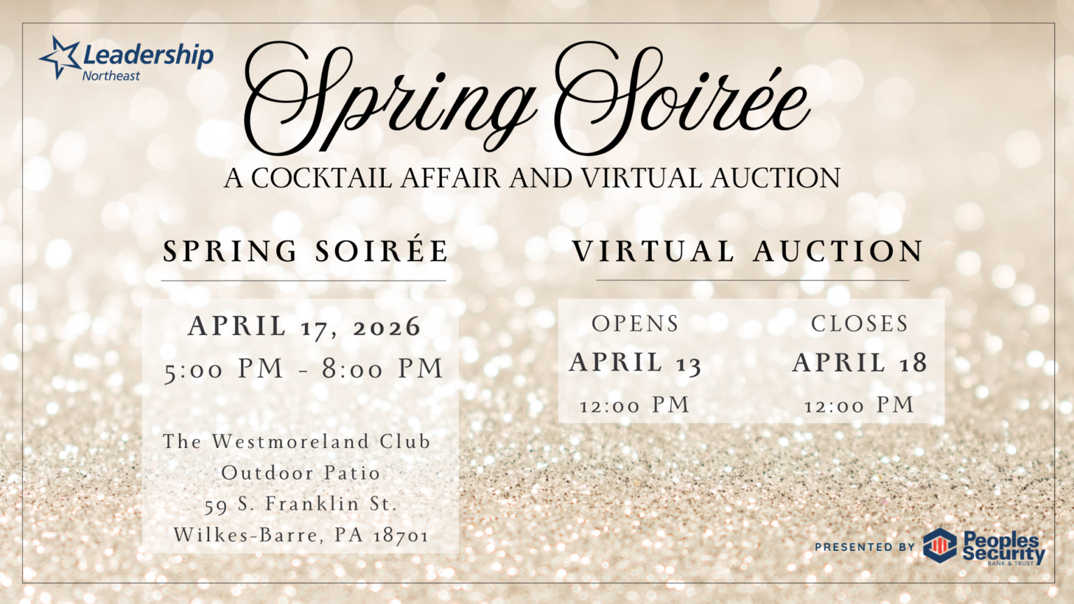 Spring Tickets Auction Spring Soirée: A Cocktail Affair and Virtual Auction – Leadership Northeast
